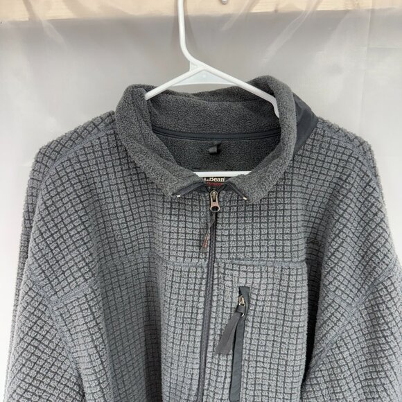 LL Bean Men XL Tall Fleece Jacket Full Zip Checkered Texture Gray Long Sleeve - Picture 2 of 8